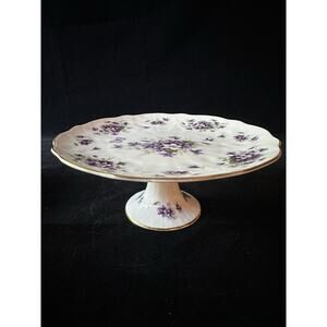 AYNSLEY Bone China England Wild Violets Footed Floral Butterfly Cake Plate 10in